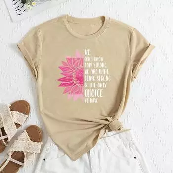 Летние женские свободные повседневные футболки с круглым вырезом из чистого хлопка с принтом в виде букв и цветов с короткими рукавами для женщин S абрикосовый