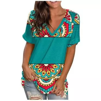 Летние женские свободные повседневные футболки с V-образным вырезом и короткими рукавами для женщин S