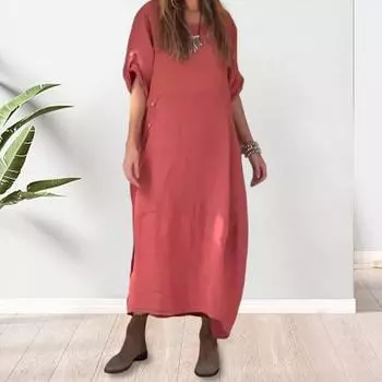 Летние женские свободные шею с боковой застежкой на пуговицы подол в богемном стиле трапециевидной формы с короткими рукавами сплошной цвет M зелёный