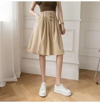 Летние женские свободные широкие шорты летние пляжные прямые повседневные крутые удобные шорты с высокой талией M хаки