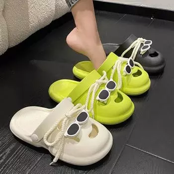 Летние женские тапочки, модные облачные большие глаза, мультяшные милые тапочки из ЭВА, пляжные сандалии, нескользящая обувь на платформе, Zapatos De Mujer 36-37 чёрный