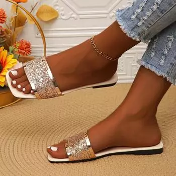 Летние женские тапочки, модные плоские шлепанцы с открытым носком, женские роскошные мюли, пляжные тапочки, повседневные сандалии с квадратным носком, Zapatos De Mujer 35