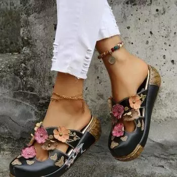 Летние женские тапочки, модные туфли с толстым дном, тапочки, нескользящие сандалии для пляжа Баотоу 39 чёрный