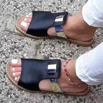 Летние женские тапочки на плоской подошве, повседневные пляжные сандалии, новые трендовые модные женские шлепанцы, обувь с открытой пяткой, женские шлепанцы Mujer 43 чёрный