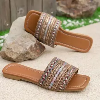 Летние женские тапочки на плоской подошве, повседневные, удобные, горячая распродажа, открытые носки, женские пляжные тапочки для улицы, большие размеры, Zapatos De Mujer 36