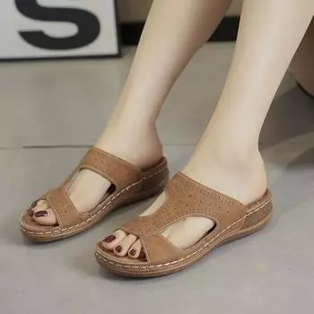 Летние женские тапочки на танкетке, новые ретро-ботинки с открытым носком и поддержкой свода стопы, ортопедические женские сандалии на платформе, повседневная пляжная обувь для отдыха на природе 36 трава зеленый