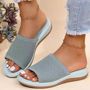 Летние женские тапочки на танкетке, шлепанцы на платформе, мягкие и удобные, новинка 2022 года, повседневная обувь на полиуретановой подошве, уличные пляжные сандалии на плоской подошве, женские шлепанцы 35 синий