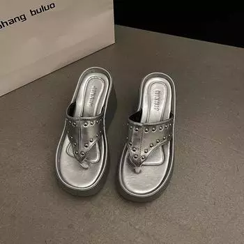 Летние женские тапочки на толстой подошве, модные элегантные туфли на платформе с застежкой-молнией, на танкетке, женские повседневные пляжные сандалии для отдыха на открытом воздухе 35 чёрный