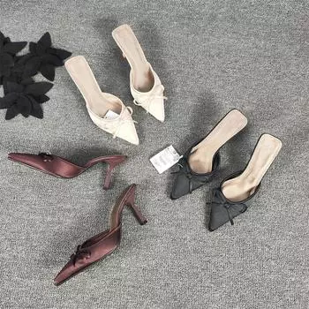 Летние женские тапочки на высоком каблуке, модные туфли с острым носком, женские элегантные босоножки для вечеринок, женские тапочки, сандалии 35