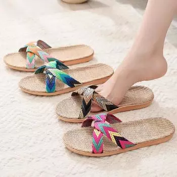 Летние женские тапочки, нескользящие домашние тапочки, легкая обувь, женские домашние льняные тапочки, мягкая обувь 35 розовый