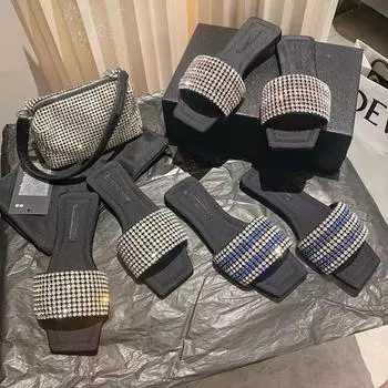 Летние женские тапочки, новинка 2024 года, модные повседневные шлепанцы со стразами, женские туфли, женские шлепанцы на открытом воздухе, сандалии 35 синий