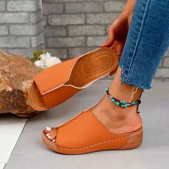 Летние женские тапочки, однотонные нескользящие уличные тапочки на танкетке, высококачественные повседневные удобные износостойкие женские тапочки 36