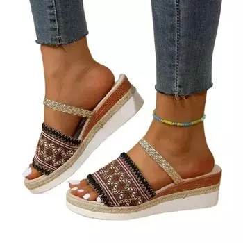 Летние женские тапочки, пляжные сандалии в богемном этническом стиле, эспадрильи ручной работы, шлепанцы на платформе, женские шлепанцы 36 бежевый