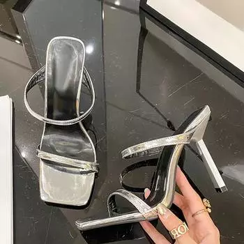 Летние женские тапочки с квадратным носком, уличные уличные сандалии-гладиаторы, сабо на тонком высоком каблуке, пляжные шлепанцы, женская обувь, туфли-лодочки 36 белый