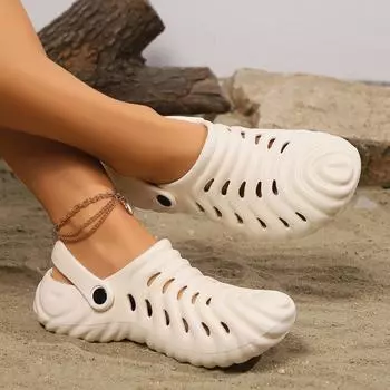 Летние женские тапочки с закрытым носком на плоской подошве, дышащие тапочки из ЭВА на небольшой платформе для женщин, сандалии, повседневные шлепанцы для активного отдыха 36-37 бежевый