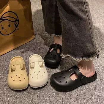 Летние женские тапочки, сабо на платформе, садовая обувь, уличные пляжные сандалии, женская обувь, тапочки на танкетке, домашние и уличные шлепанцы 36 чёрный