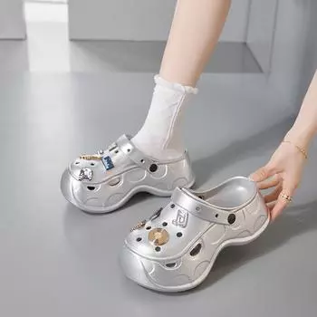 Летние женские тапочки, туфли-сабо, садовая обувь на платформе, пляжные сандалии, нескользящие шлепанцы на толстой подошве, модные тапочки 36 чёрный