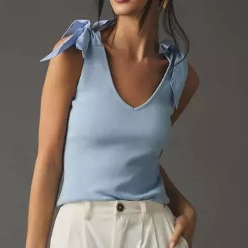 Летние женские темпераментные V-образным вырезом без рукавов бант тонкие сексуальные подтяжки S белый