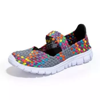 Летние женские тканые кроссовки из дышащей сетчатой ткани, уличная обувь на плоской подошве, радужная женская спортивная обувь для бега 35 розовый
