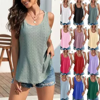 Летние женские топы без рукавов с круглым воротником, майки и топы с бретельками для женщин, однотонный жилет S