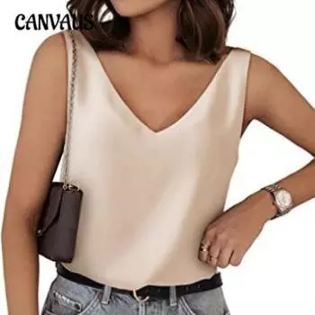 Летние женские топы больших размеров без рукавов с v-образным вырезом сзади