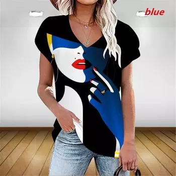 Летние женские топы для моды, винтажные элегантные цветные футболки с 3D-принтом, пуловеры с V-образным вырезом, женские повседневные футболки с коротким рукавом S