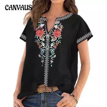 Летние женские топы-футболки с короткими рукавами и принтом в этническом стиле