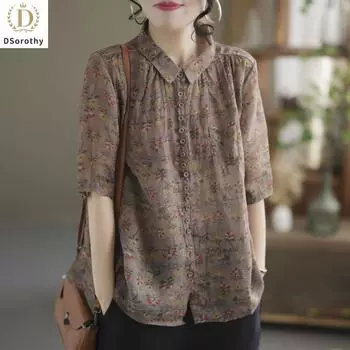 Летние женские топы и блузки, модная свободная рубашка три четверти, поло с лацканами и карманами на пуговицах, элегантная женская одежда с принтом S зелёный