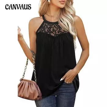 Летние женские топы, кружевной плиссированный жилет без рукавов, футболка с круглым вырезом, удобная повседневная одежда S разноцветный
