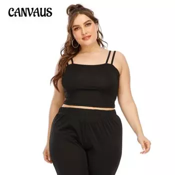 Летние женские топы на бретельках больших размеров, однотонные, простые, на бретельках, с коротким вырезом на бретельках 0XL чёрный