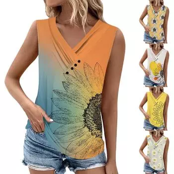 Летние женские топы на бретелях с v-образным вырезом, повседневные рубашки без рукавов с принтом, повседневные свободные плиссированные футболки, футболки, женская блузка L бежевый