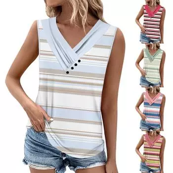 Летние женские топы на бретелях с v-образным вырезом, повседневные рубашки без рукавов с принтом, повседневные свободные плиссированные футболки, футболки, женская блузка L