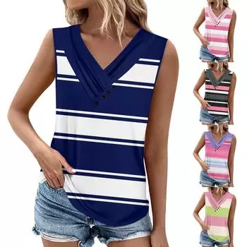 Летние женские топы на бретелях с v-образным вырезом, повседневные рубашки без рукавов с принтом, повседневные свободные плиссированные футболки, футболки, женская блузка L