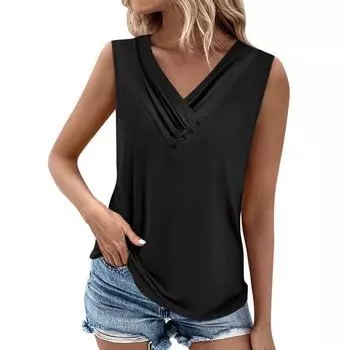 Летние женские топы на бретелях с v-образным вырезом, повседневные рубашки без рукавов с принтом, повседневные свободные плиссированные футболки, футболки, женская блузка S розовый