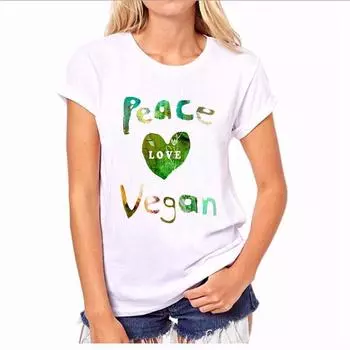Летние женские топы повседневные с круглым вырезом с коротким рукавом Peace Love Vegan футболка женская одежда 3XL белый