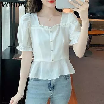 Летние женские топы с квадратным вырезом и короткими рукавами VONDA