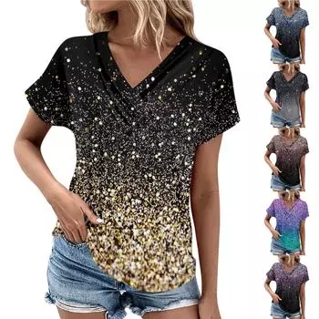 Летние женские топы с узором для женщин, удобные женские топы с короткими рукавами и v-образным вырезом, футболки большого размера