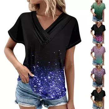 Летние женские топы с узором для женщин, удобные женские топы с короткими рукавами и v-образным вырезом, футболки большого размера