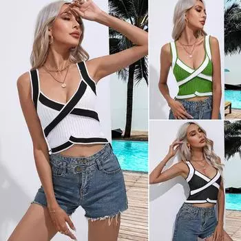 Летние женские топы Трикотажные майки без рукавов с v-образным вырезом и топы с бретельками для женщин Жилет S зелёный