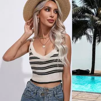 Летние женские топы Трикотажные майки без рукавов с v-образным вырезом и топы с бретельками для женщин Жилет S