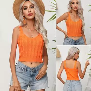 Летние женские топы Трикотажные майки с U-образным вырезом и топы с бретельками для женщин Жилет S оранжевый