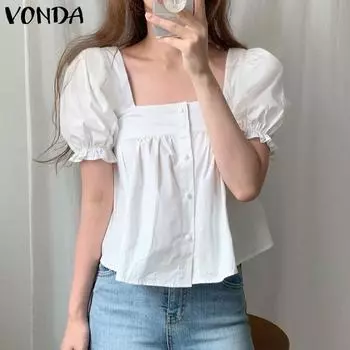 Летние женские топы VONDA с квадратным вырезом и короткими рукавами для отдыха