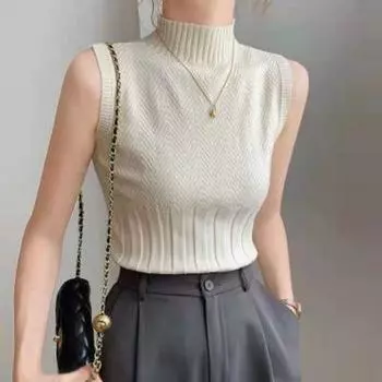 Летние женские трикотажные топы на бретелях, повседневная тонкая базовая рубашка, однотонный сексуальный жилет без рукавов, трикотаж Y2k High Street 343 One Size абрикосовый