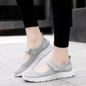 Летние женские туфли больших размеров, легкие, с плоской подошвой, с пряжкой, мягкая подошва, одна педаль, сетчатые туфли, одинарные туфли на липучке 35 чёрный