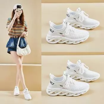 Летние женские туфли из хлопчатобумажной ткани 2024 года, новые дышащие сетчатые туфли на толстой подошве, корейская версия универсальной повседневной спортивной обуви 36 белый