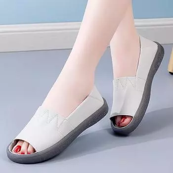 Летние женские туфли из натуральной кожи на плоской подошве с открытым носком, женская повседневная обувь, роскошные лоферы, женские прогулочные туфли без шнуровки, мокасины 36 бежевый