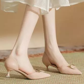 Летние женские туфли из полой кожи с плетением Temperament, освежающие туфли на высоком каблуке с острым носком Stiletto Temperament Single Shoes 34 чёрный