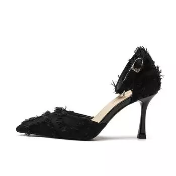 Летние женские туфли-лодочки, модные сандалии с острым носком из ткани с пряжкой на высоком каблуке, женские одинарные туфли на высоком каблуке 35