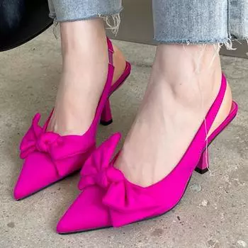 Летние женские туфли-лодочки на высоком каблуке 7 см, сандалии с босоножками, фетиш-сабо, женские элегантные свадебные туфли на низком каблуке с бантом и бантом 35 розовый