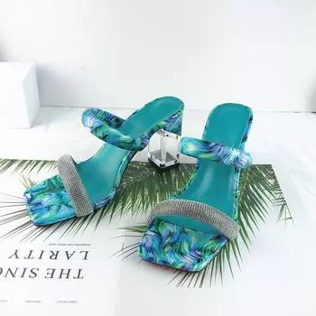 Летние женские туфли-лодочки на высоком каблуке 8,5 см, прозрачные туфли на блочном каблуке с блестящими кристаллами, кожаные блестящие шлепанцы, обувь в стиле граффити 38 розовый